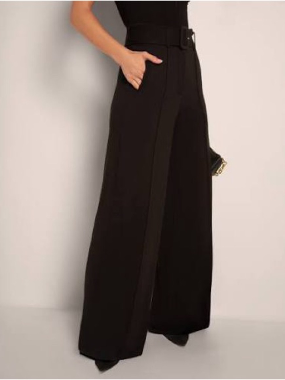 Women's Black Wide-Leg Trousers with Waist Tie